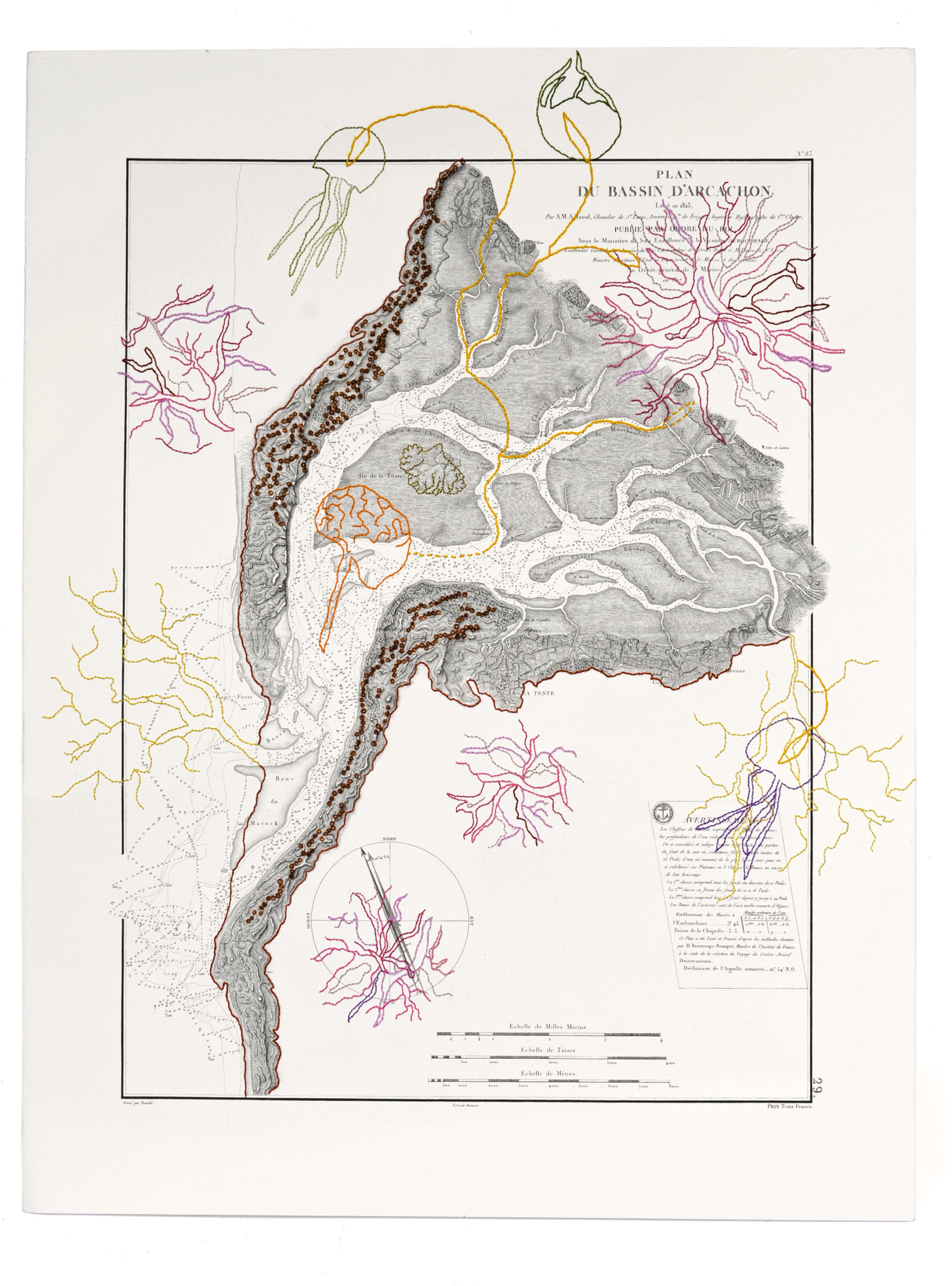 Nouveau Monde 7 - Broderie sur carte marine du Bassin d'Arcachon